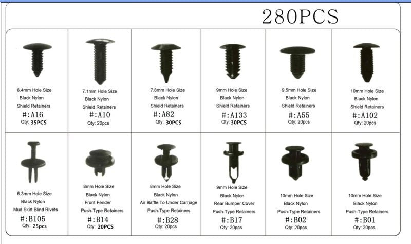 Shield Retainers Clips Trim Rivets 280pcs