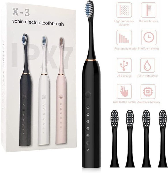 Sonic Electric Toothbrush Rechargeable 4 Brush Heads
