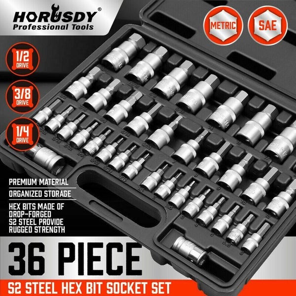 36pcs Allen Head Hex Bit Socket Set S2 Steel