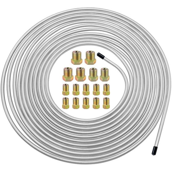 Brake Line Tubing Kit 3/16" OD 25 FT Coil Roll with Fittings