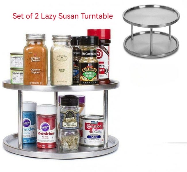 Set of 2 Lazy Susan Turntable Rotating Kitchen Organiser