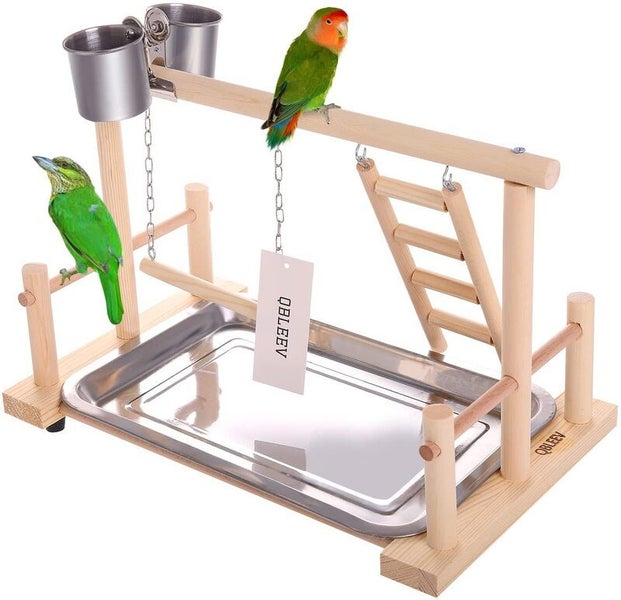 Wooden Bird Stand Parrot Cage Wood Perch Gym Swing Ladder Toys