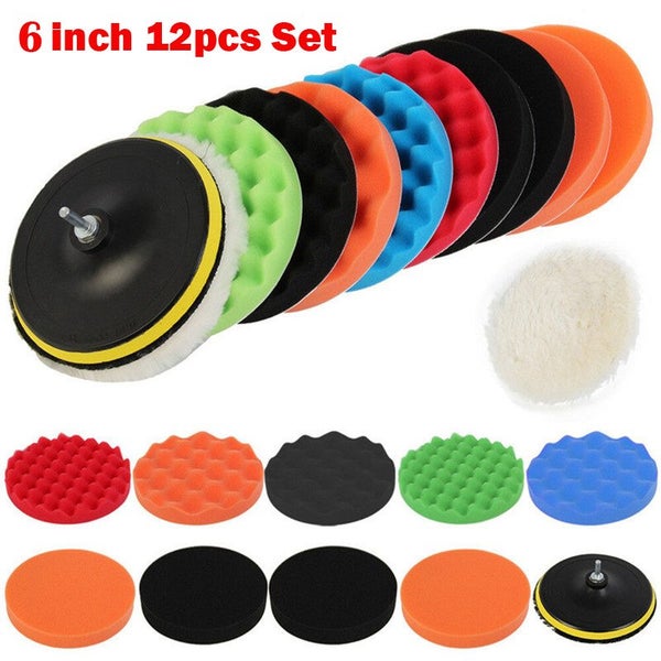 12pcs Car Polishing Pads Sponge Woolen Waxing Buffing Kit 6 inch