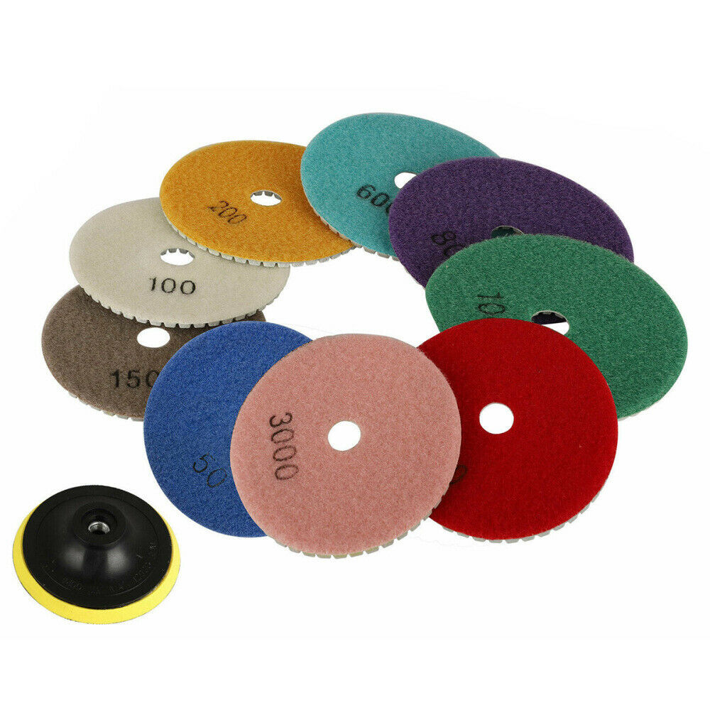 10Pcs Diamond Polishing Pads Wet Dry 4" Set for Granite Stone Concrete Marble